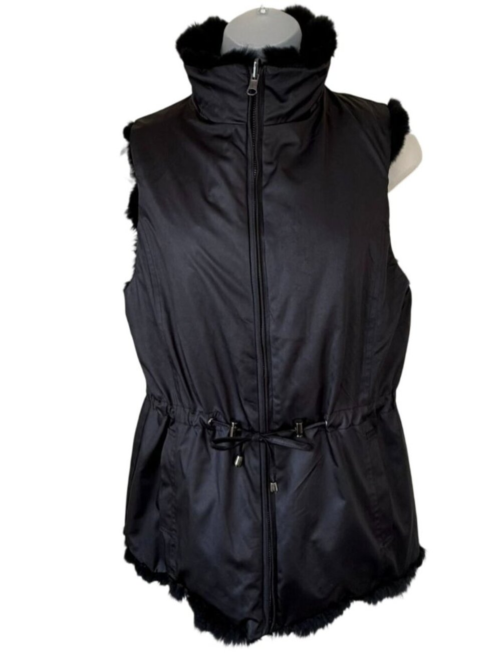 Dana Stein Reversible Rex Rabbit Fur Vest Women XS Black Full Zip Longline - Picture 4 of 11